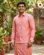 Art Silk Dhoti Set with Gold Zari - Pinkish Peach