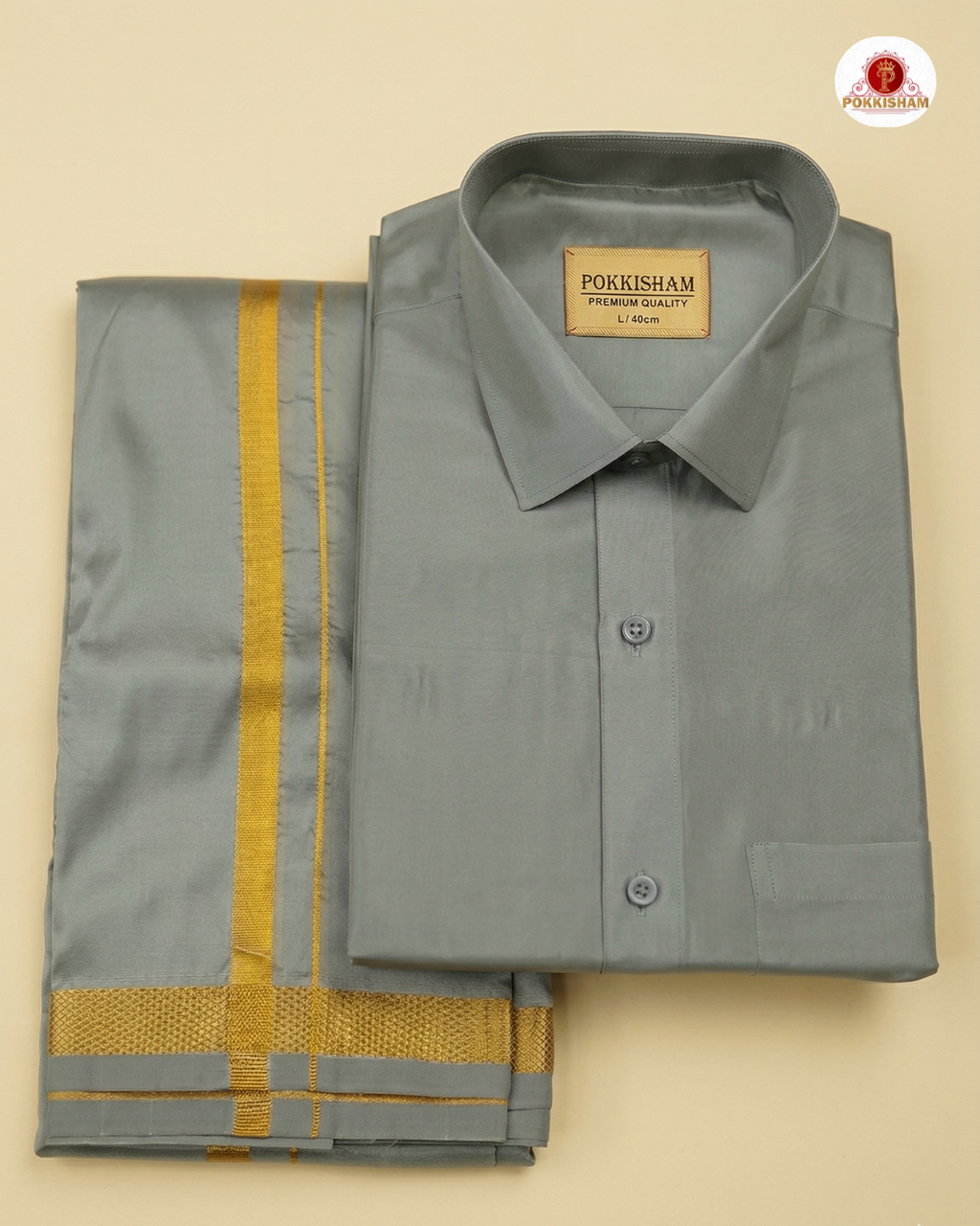 Art Silk Dhoti Set with Gold Zari - Stell Grey