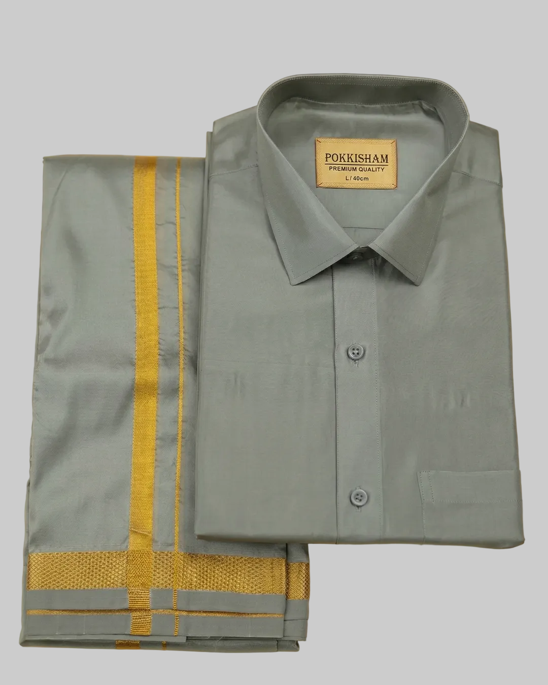Art Silk Dhoti Set with Gold Zari - Stell Grey