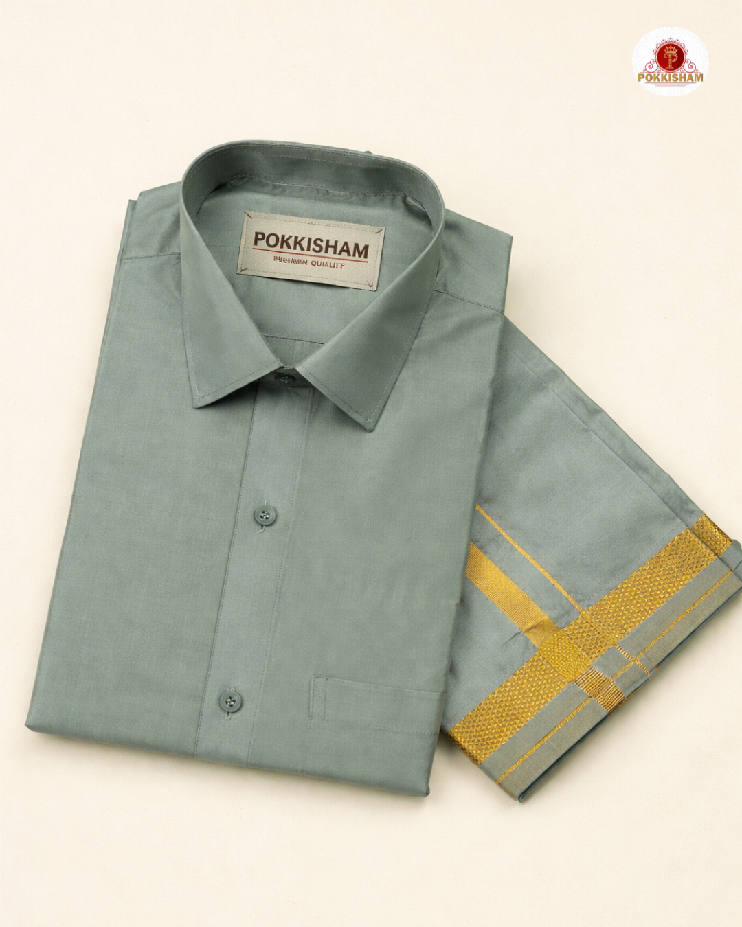 Art Silk Dhoti Set with Gold Zari - Stell Grey