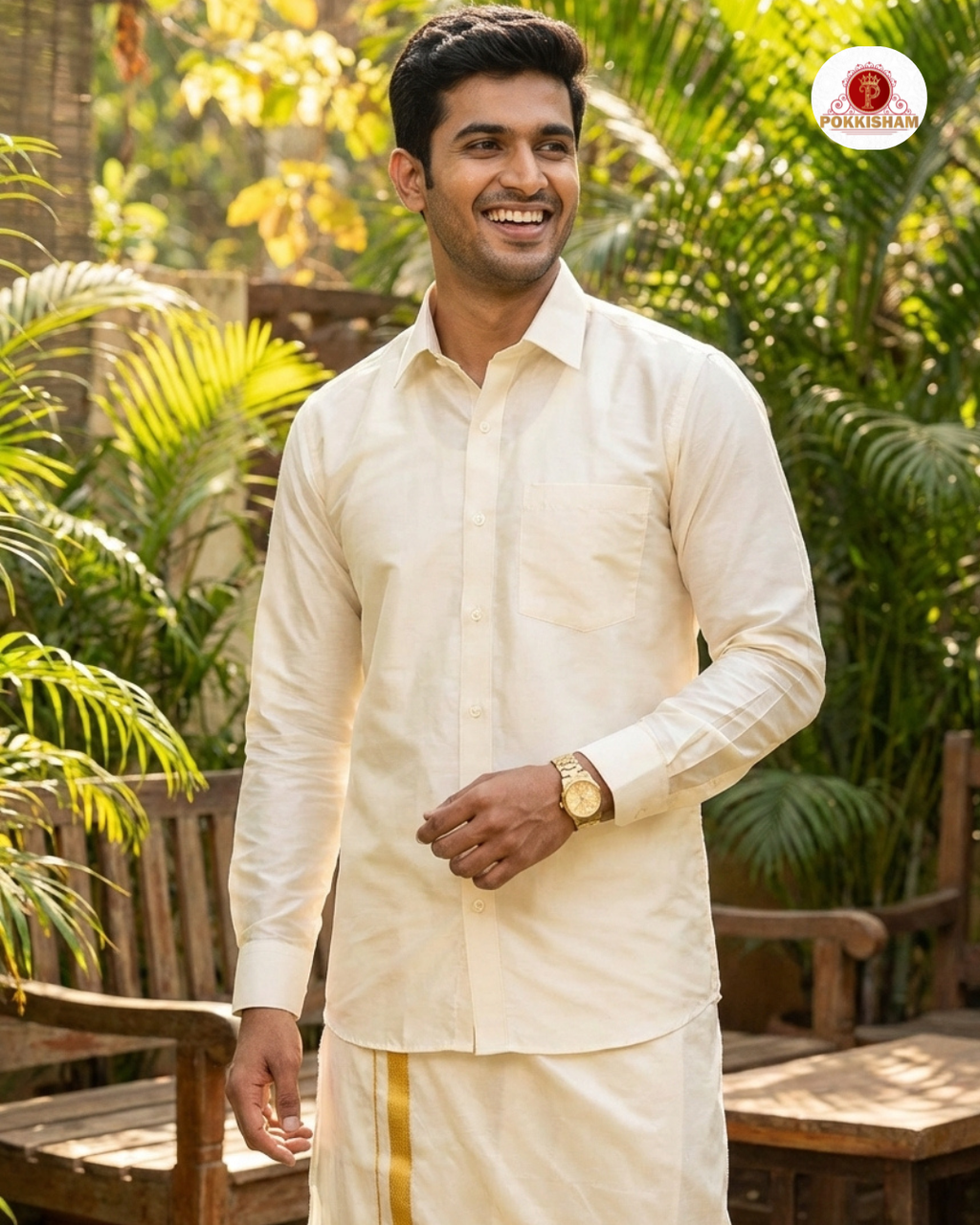 Art Silk Dhoti Set with Gold Zari -  white