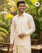 Art Silk Dhoti Set with Gold Zari -  white