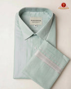 Classic Look Mens  Royal Tissue  shirt and Dhotis- ice Bule