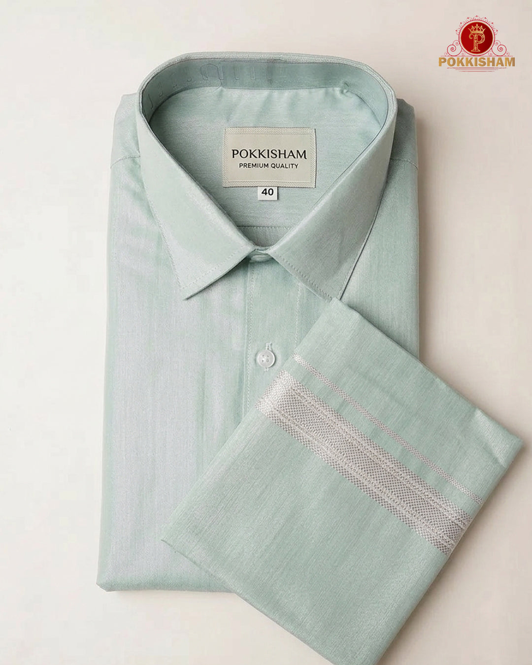 Classic Look Mens  Royal Tissue  shirt and Dhotis- ice Bule