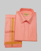 Art Silk Dhoti Set with Gold Zari - Pinkish Peach