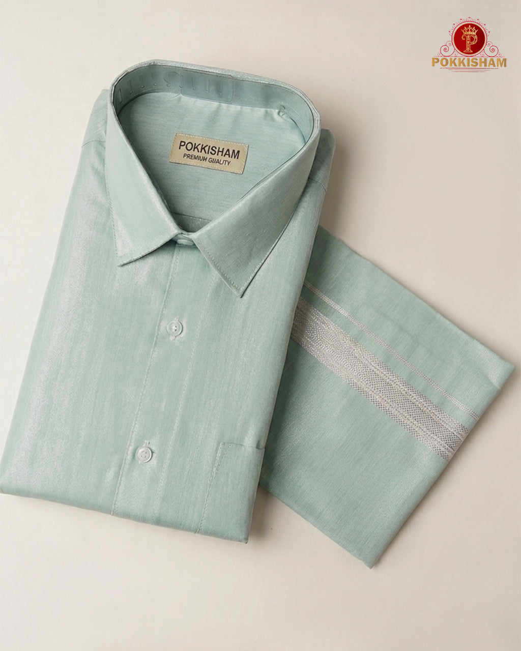 Classic Look Mens  Royal Tissue  shirt and Dhotis- ice Bule