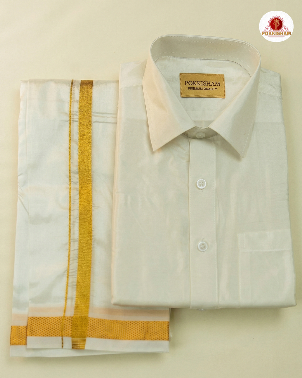 Art Silk Dhoti Set with Gold Zari -  white
