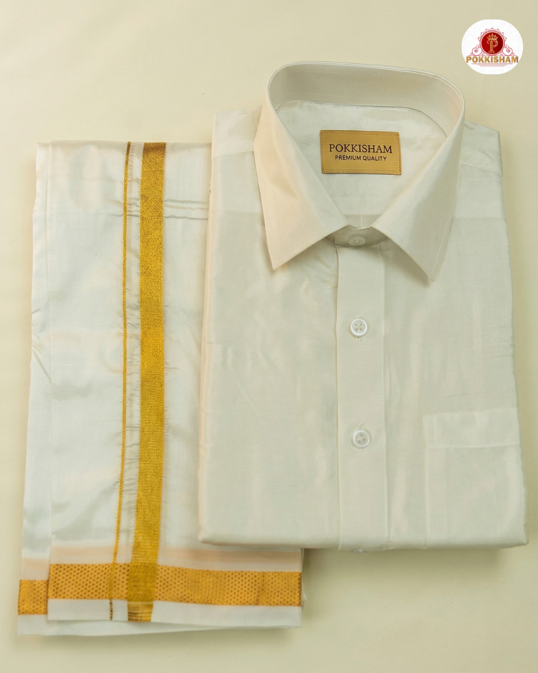 Art Silk Dhoti Set with Gold Zari -  white