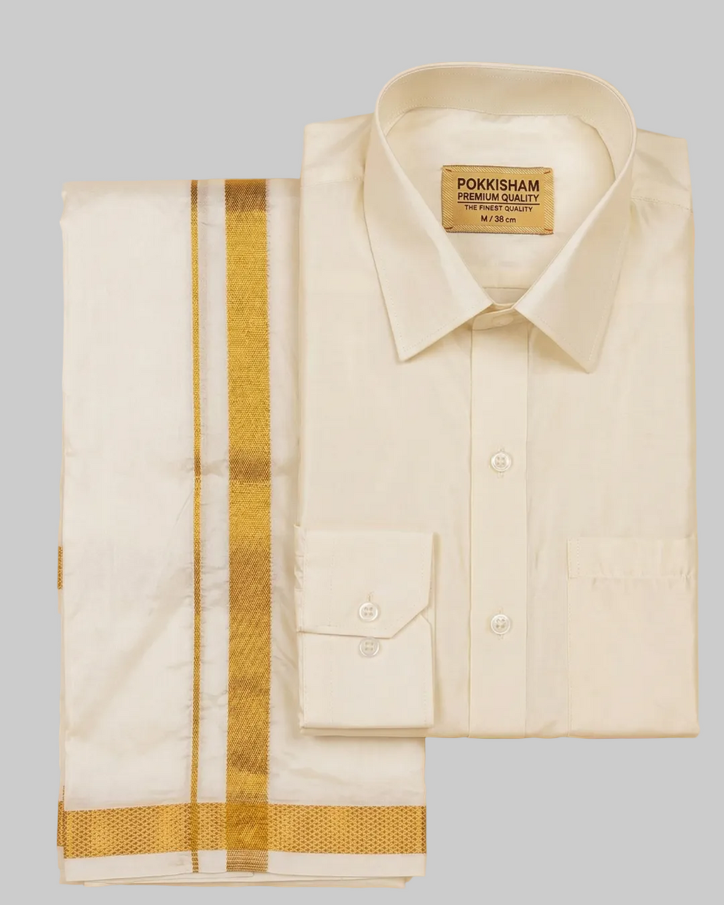 Art Silk Dhoti Set with Gold Zari - Cream