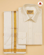 Art Silk Dhoti Set with Gold Zari - Cream