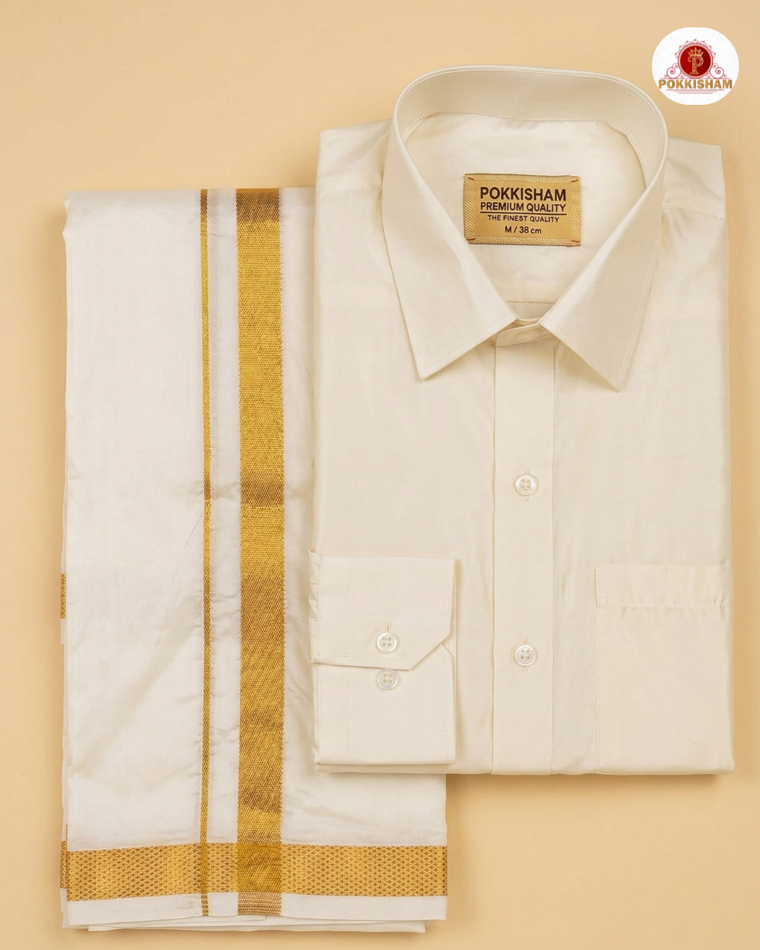 Art Silk Dhoti Set with Gold Zari - Cream