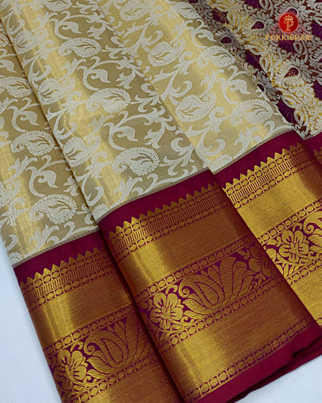 Kanchipuram Pure Silk Tissue Handloom Premium Saree - Sandal Colour