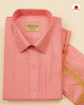 Art Silk Dhoti Set with Gold Zari - Pinkish Peach