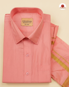 Art Silk Dhoti Set with Gold Zari - Pinkish Peach
