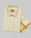 Art Silk Dhoti Set with Gold Zari - Cream