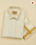 Art Silk Dhoti Set with Gold Zari - Cream