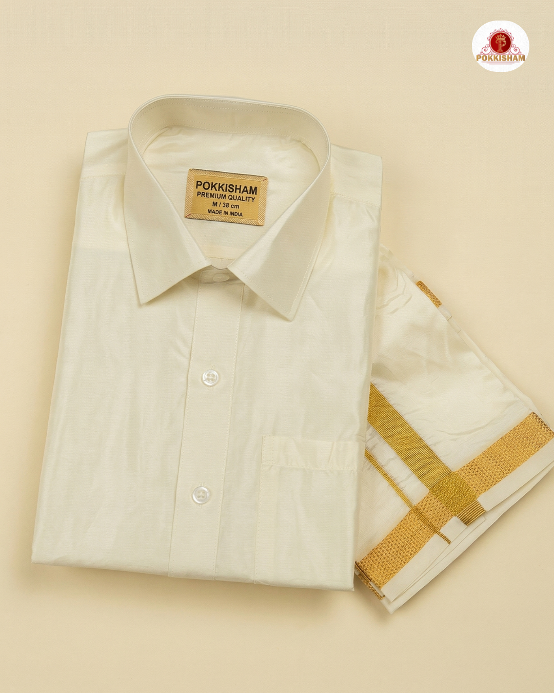 Art Silk Dhoti Set with Gold Zari - Cream