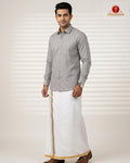 Premium Classic  Men's Cotton Shirt And Dhoti Set - Grey