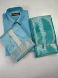 Premium Silk Couple Combo Set with Colour Zari - Blue
