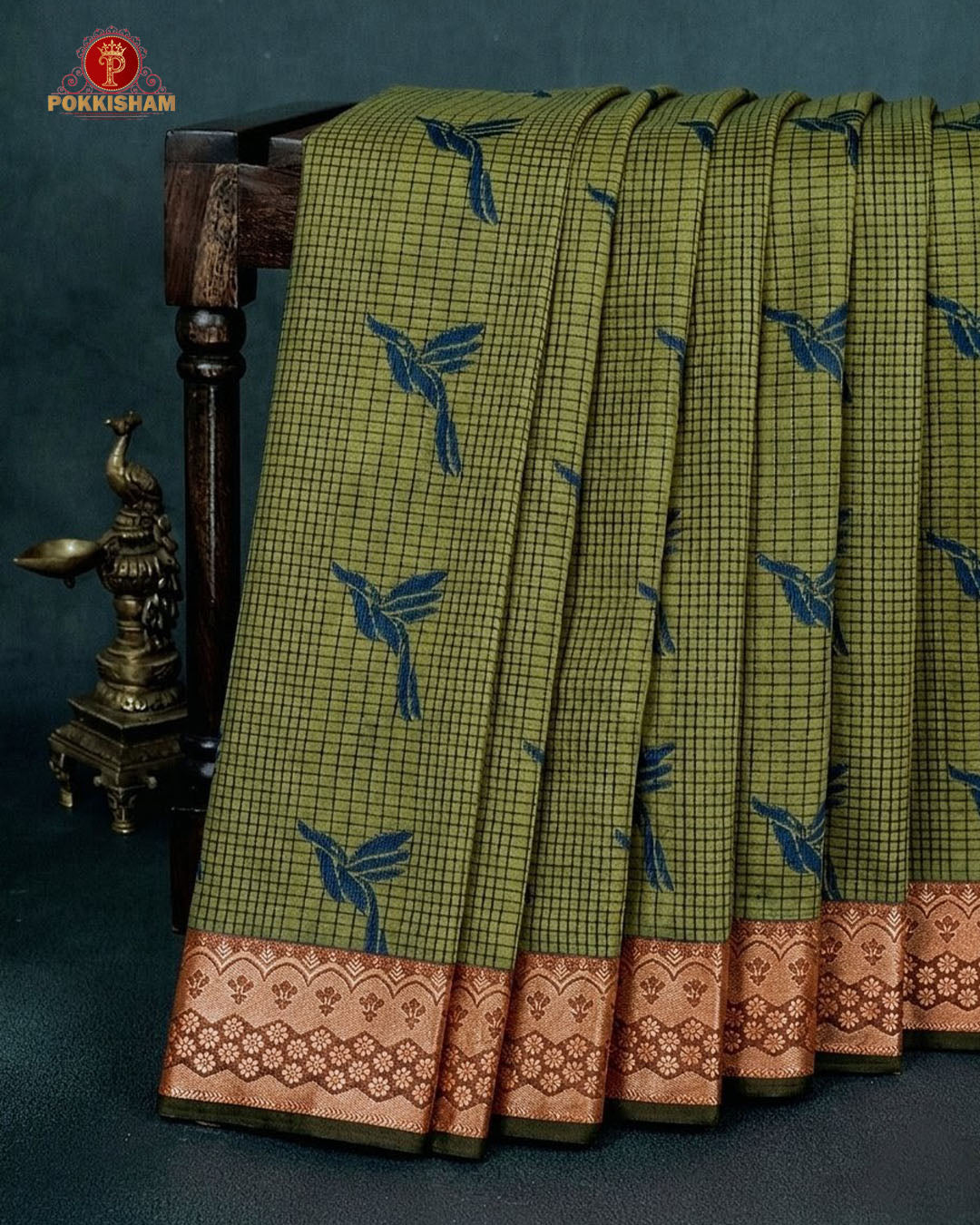 "The Professional 100% Cotton " or "Office & Daylong Comfort Sarees." - Olive Green Colour