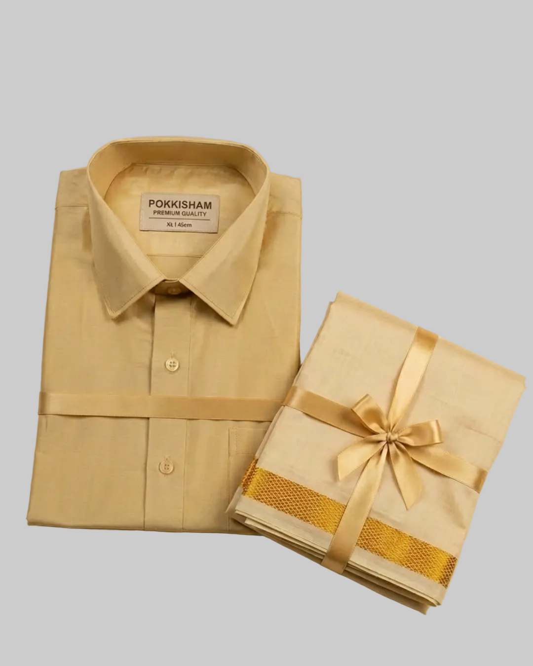 Art Silk Dhoti Set with Gold Zari - Biscut