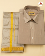 Art Silk Dhoti Set with Gold Zari - Grey