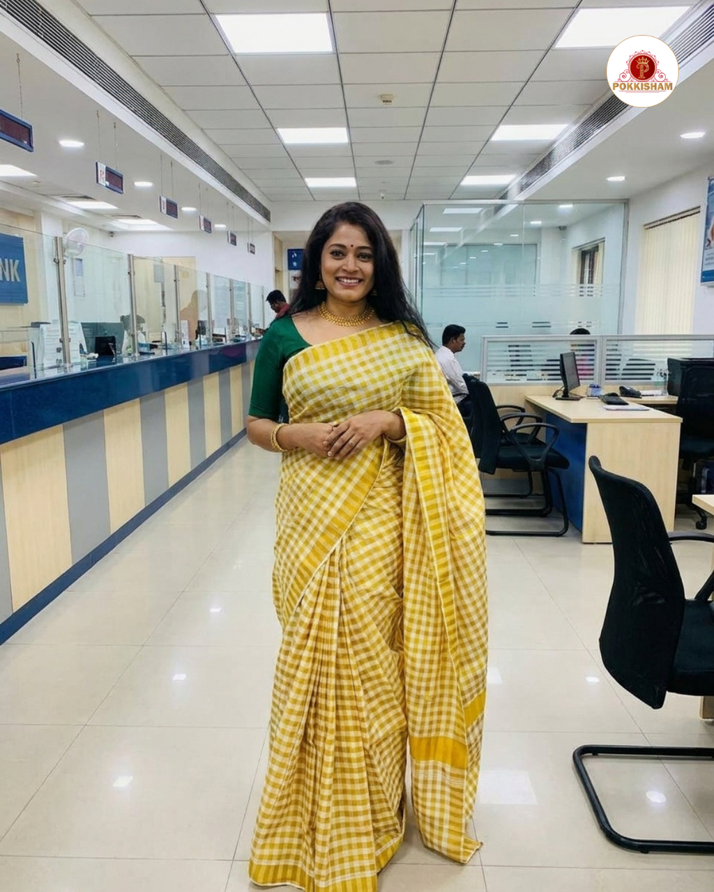 Kerala Checked Cotton Saree with gold