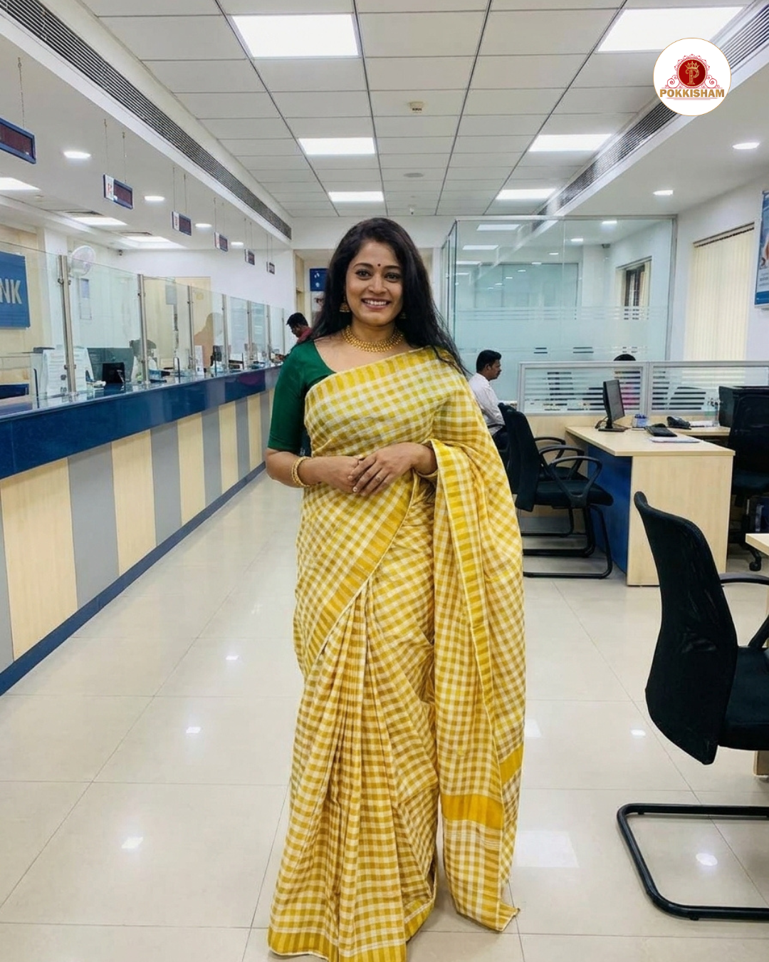 Kerala Checked Cotton Saree with gold