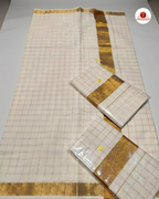 Kerala Checked Cotton Saree With gold
