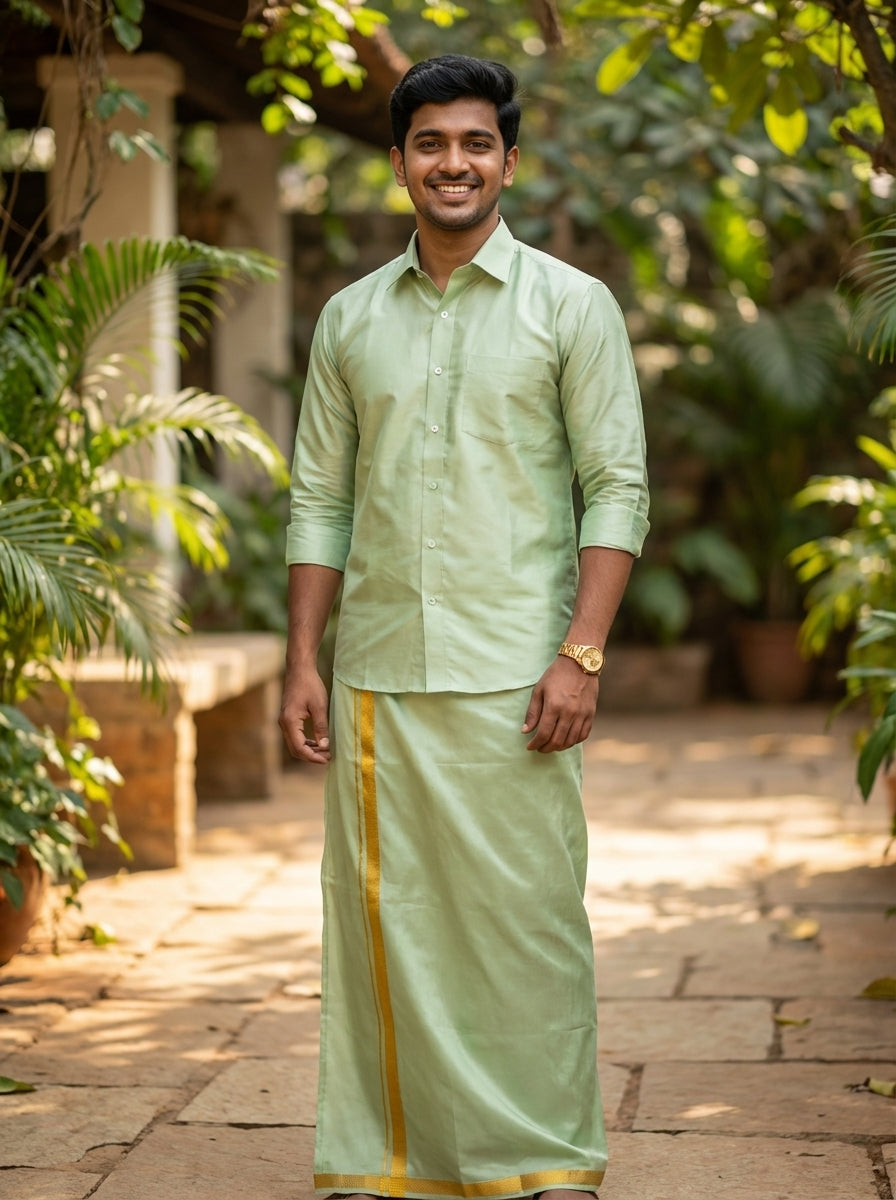 Premium Silk Dhoti Set with Gold Zari -   Marine Grey