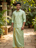 Premium Silk Dhoti Set with Gold Zari -   Marine Grey