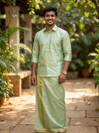 Premium Silk Dhoti Set with Gold Zari -   Marine Grey