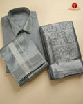 Premium Silk Couple Combo Set with Colour Zari - Steel Grey
