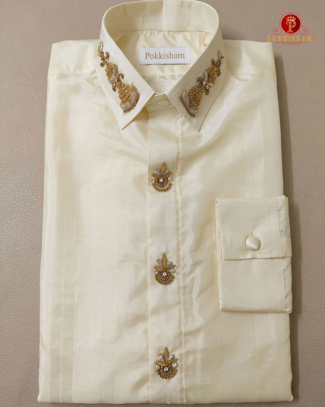 Aari Work Men's Shirt - Peacock