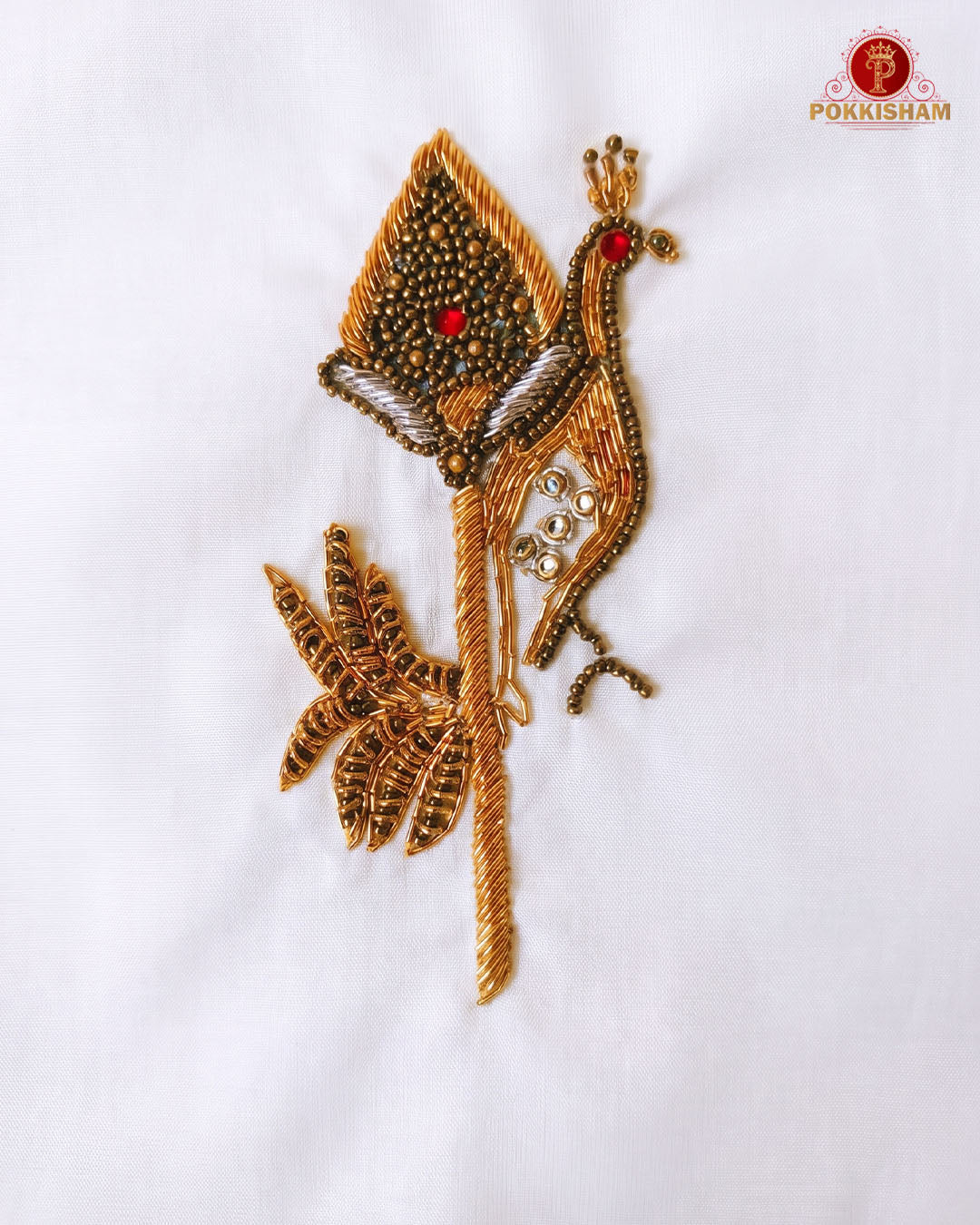 Luxury Aari Work Wedding Silk Dhoti Set - (HandCrafted) "Peacock"