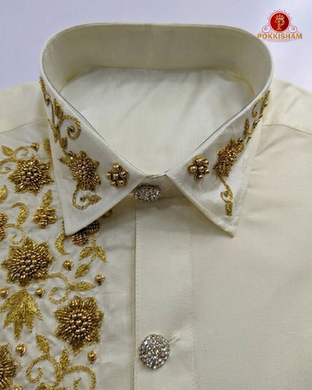 Aari Work Men's Shirt - Cream