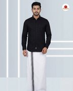 Premium Classic  Men's Cotton Shirt And Dhoti Set - black