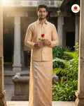 Classic Look Mens  Royal Tissue  shirt and Dhotis- Gold