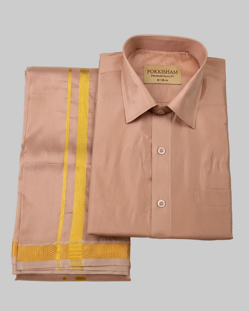 Art Silk Dhoti Set with Gold Zari -   Copper
