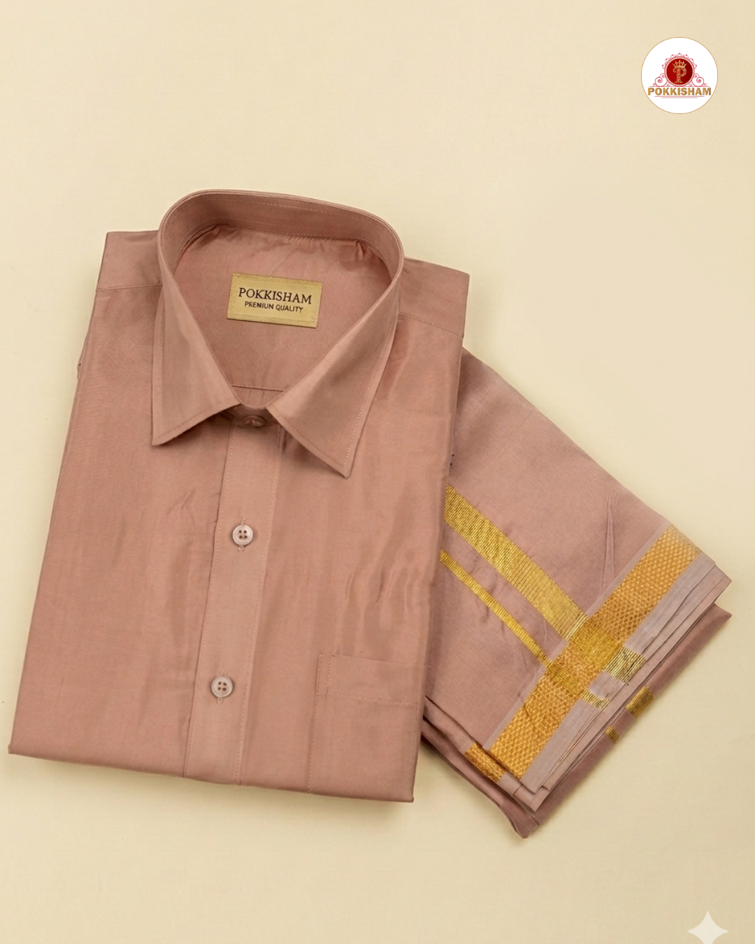 Art Silk Dhoti Set with Gold Zari -   Copper