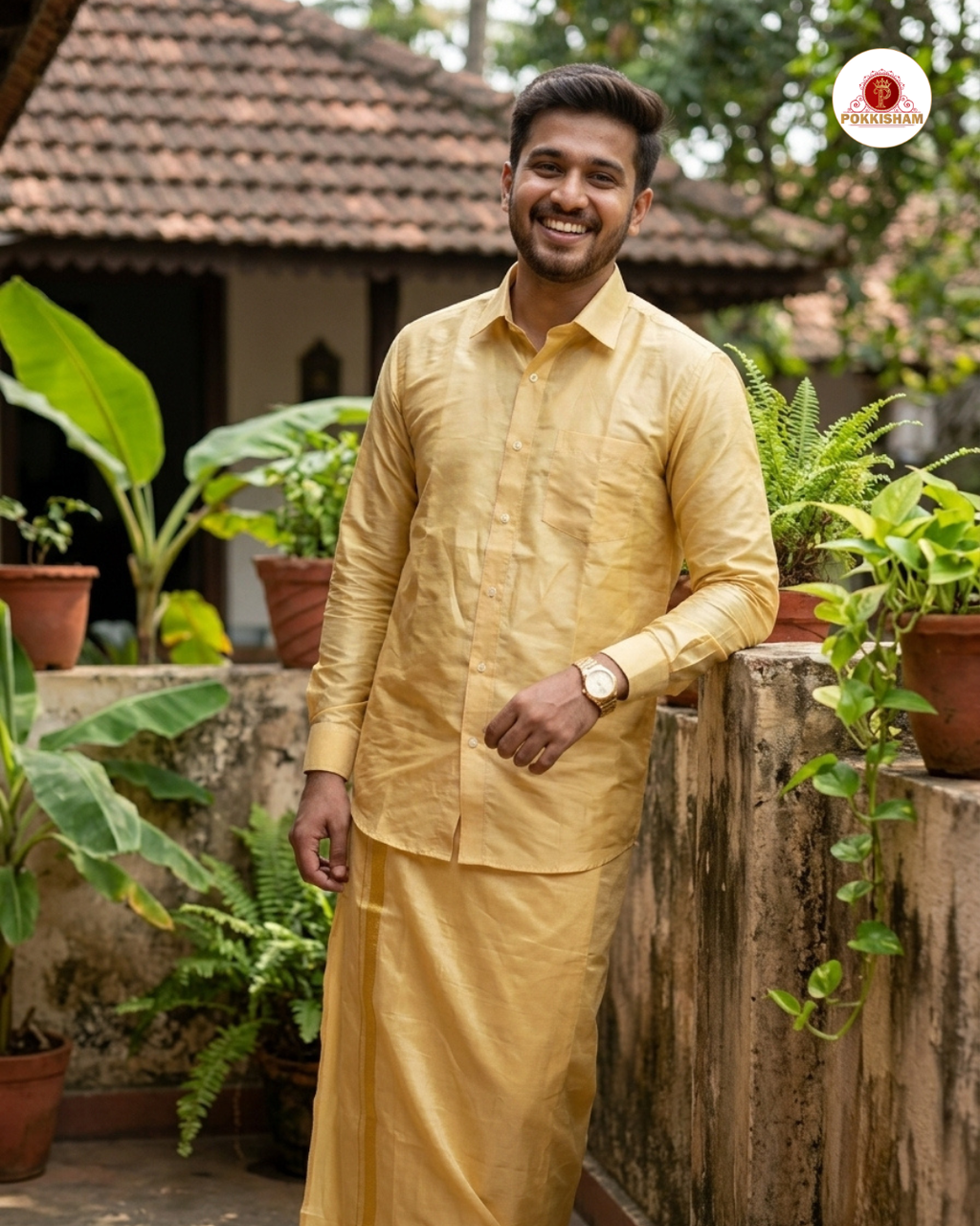 Art Silk Dhoti Set with Gold Zari -   Mango