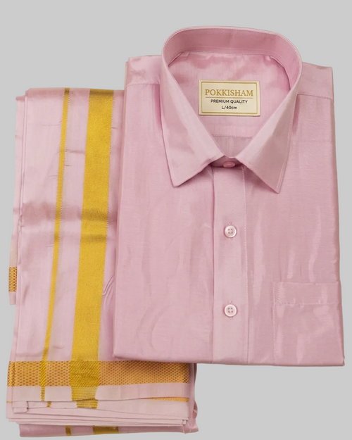 Art Silk Dhoti Set with Gold Zari -   Pink Rose