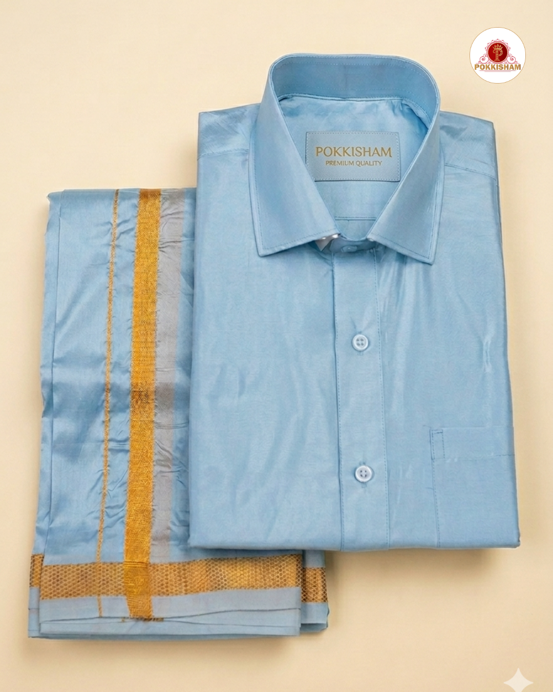 Art Silk Dhoti Set with Gold Zari -  Sky Blue