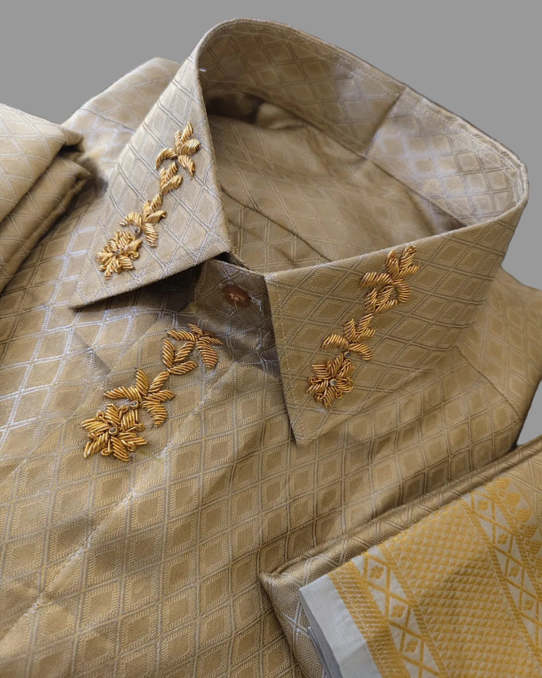 Luxury Aari Work Wedding Silk Dhoti Set - (HandCrafted)