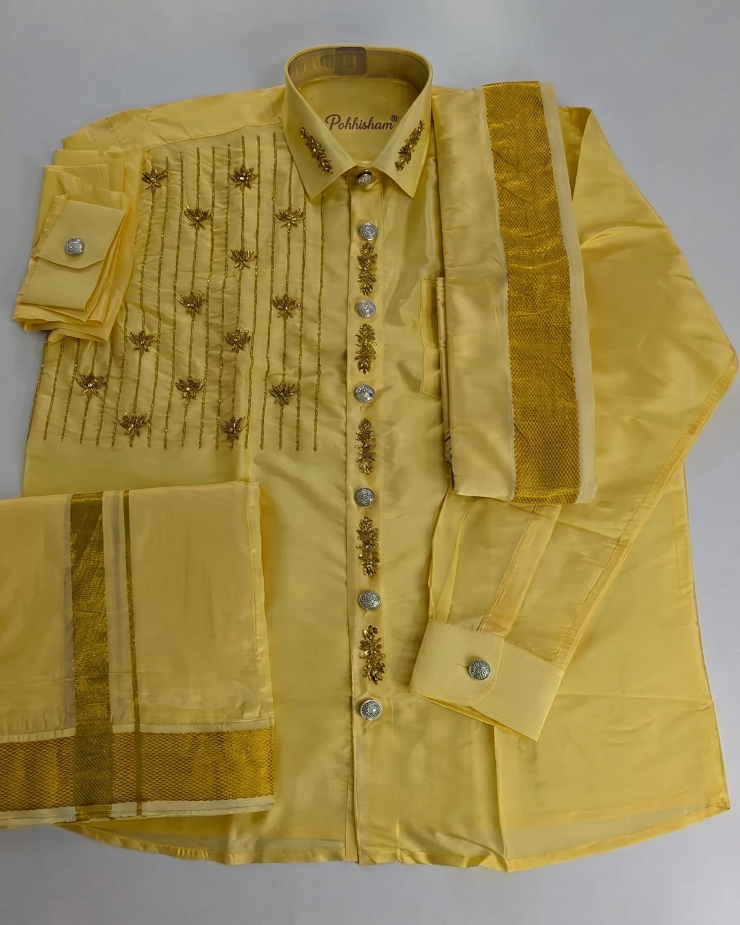 Luxury Aari Work Wedding Silk Dhoti Set - (HandCrafted)