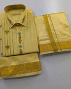 Luxury Aari Work Wedding Silk Dhoti Set - (HandCrafted)