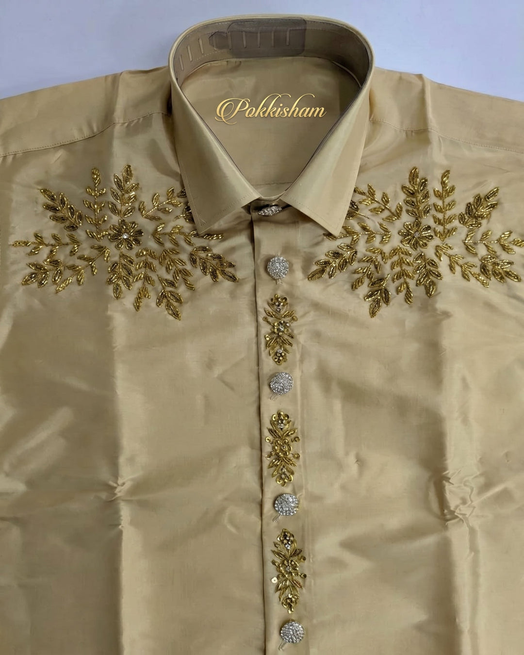 Luxury Aari Work Wedding Silk Dhoti Set - (HandCrafted)
