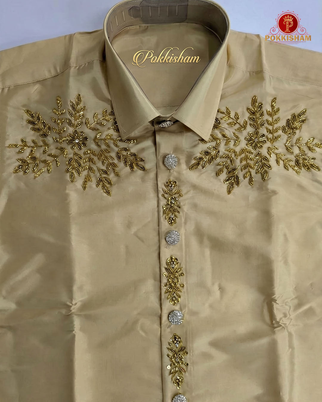 Aari Work Men's Shirt - Biscut
