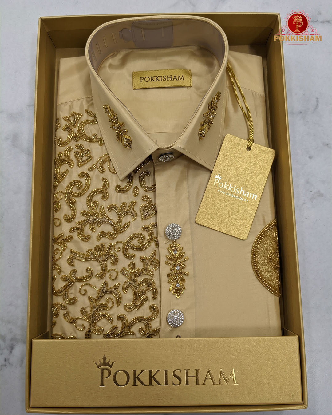 Aari Work Men's Shirt - Biscut
