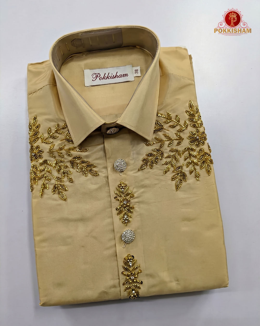 Aari Work Men's Shirt - Biscut